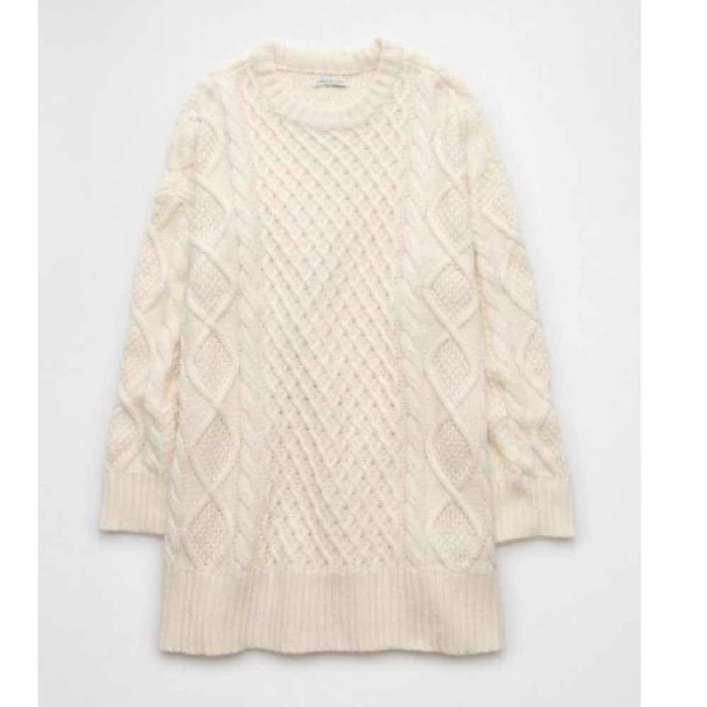 AE Long Sleeve Cable Knit Mini Sweater Dress